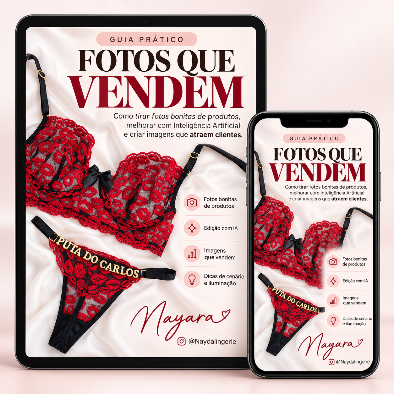 E-book Fotos que Vendem exibido em tablet e celular